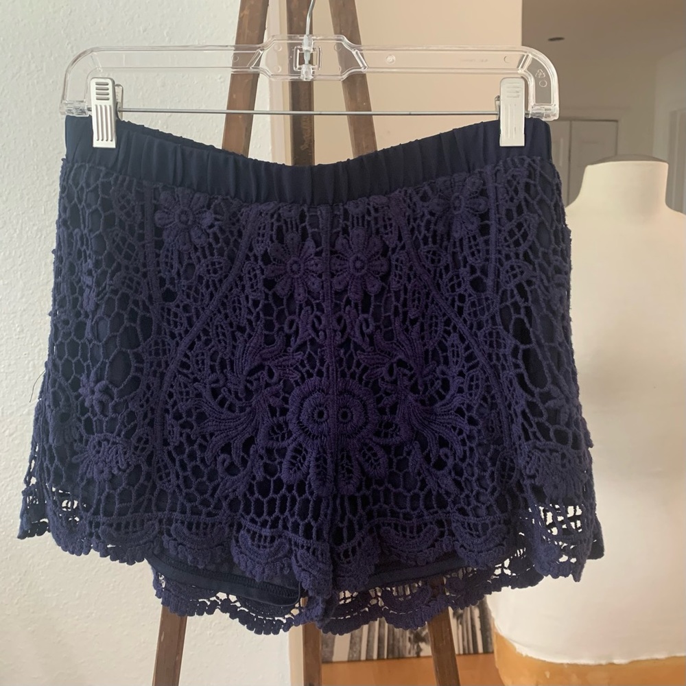 Blue (with purple hue) crochet lace shorts